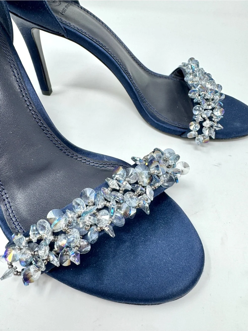 Tory Burch Logan Crystal Embellished Sandal 85mm Perfect Navy US 8
